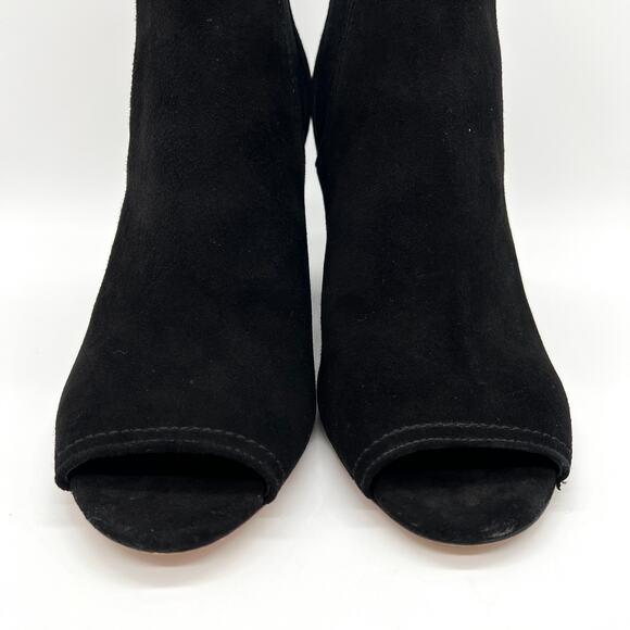 TORY BURCH Gemma Open Toe Ankle Booties Womens 8.5 Black Suede Stacked Heel 65mm - Picture 2 of 11